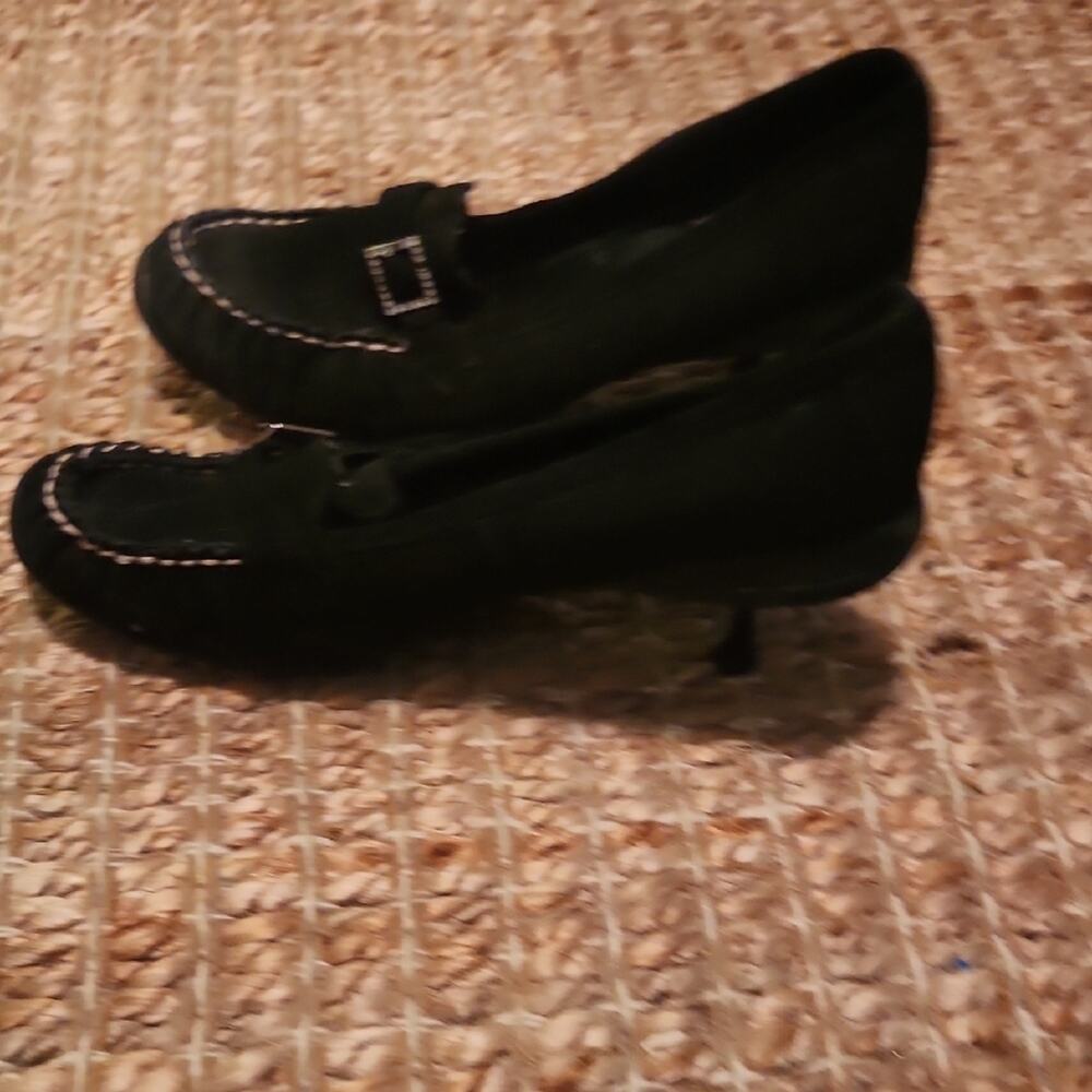 Vintage Y2k Bakers Black Suede Kitten Heels with Silver Buckle - Picture 8 of 10